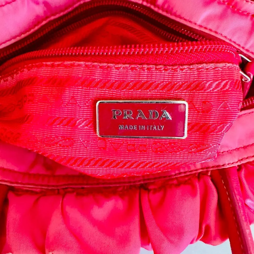 AUTH PRADA PINK TESSUTO NYLON SATCHEL BAG AND LEATHER ZIP-AROUND LONG WALLET SET - Picture 15 of 16